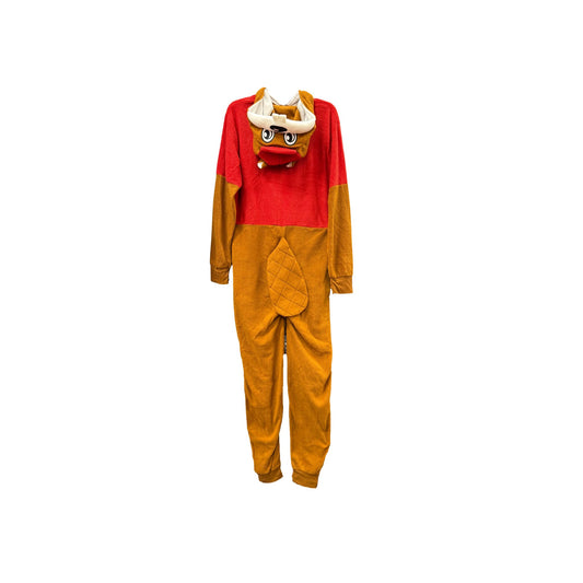 Back view of Buc-ee's beaver onesie showing Buc-ee's logo on chest, hood details, and quilted tail design