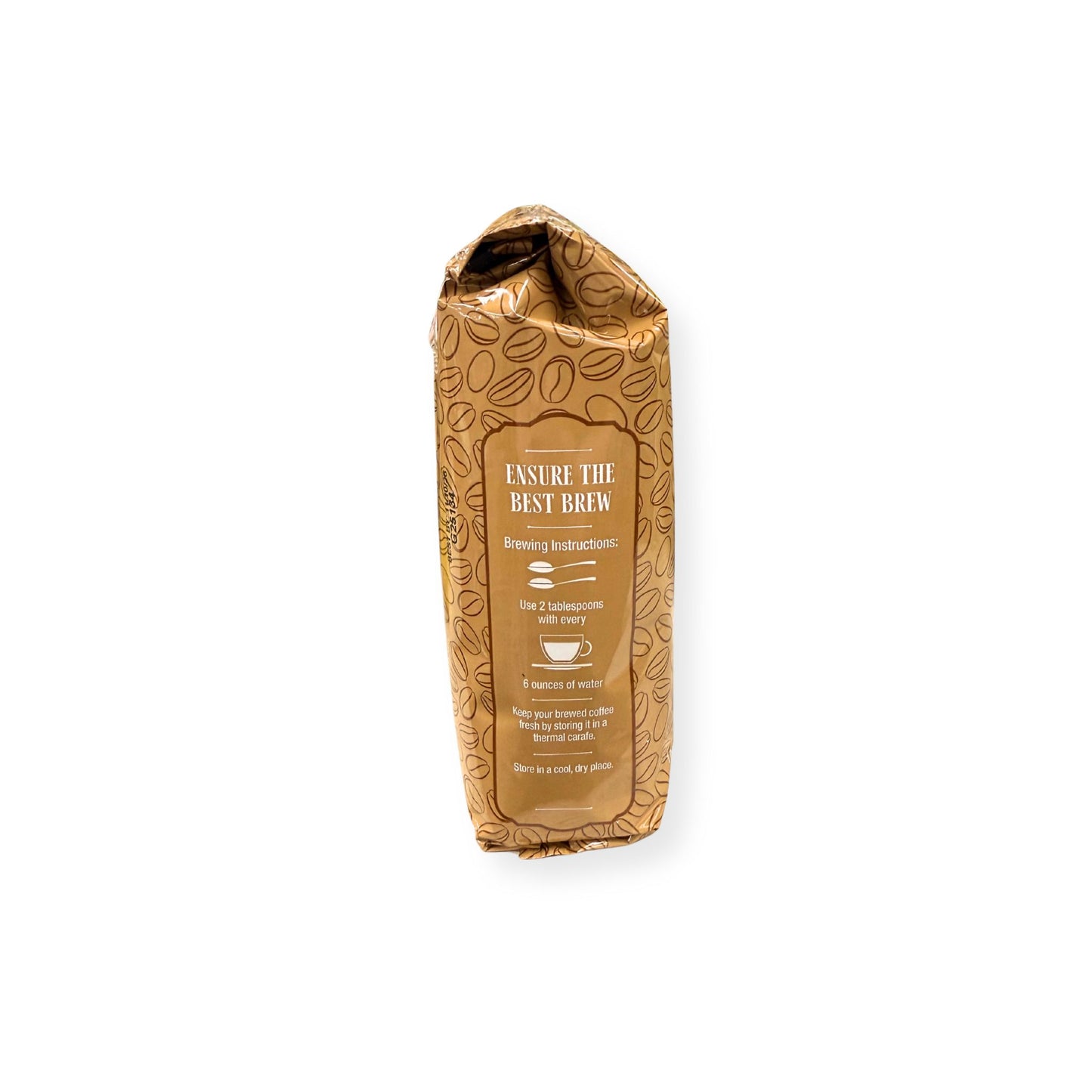 Buc-ee's House Blend Coffee 12 oz side panel showing "Ensure the Best Brew" brewing instructions with measurements and storage tips