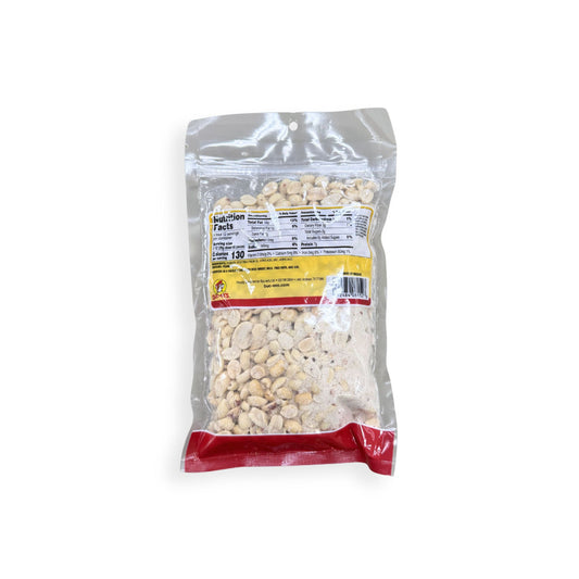 Buc-ee's Salt & Lime Peanuts 12 oz clear plastic bag back view showing detailed nutrition facts label with 130 calories per serving and ingredient information