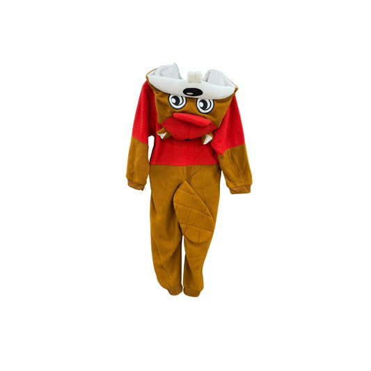 Children's onesie with beaver face on a white background