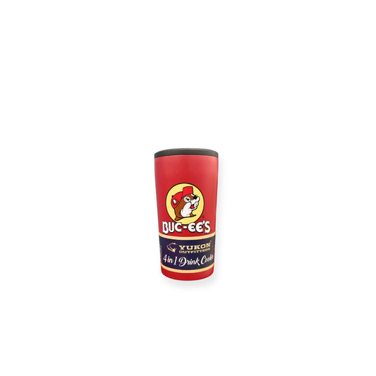 Front view of Buc-ee's red drink cooler showing yellow beaver logo and 4-in-1 Drink Cooler text