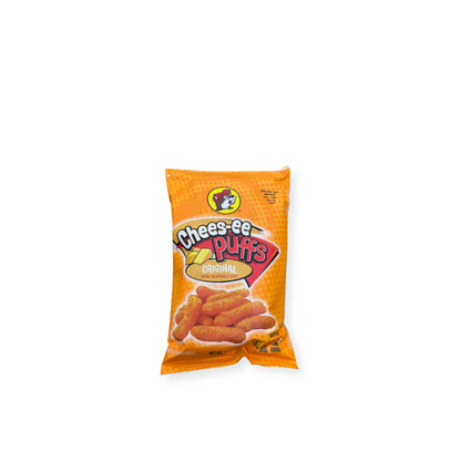 Buc-ee's Cheese-ee Puffs Original 2oz bag front view showing orange packaging with Buc-ee's beaver logo and classic cheese puff snacks