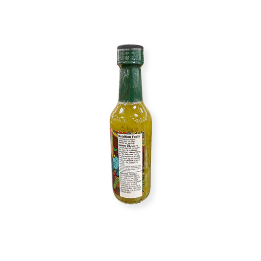 Buc-ee's Dill Pickle Jalapeño Hot Sauce 5 oz bottle back view showing detailed nutrition facts label with 15 calories per serving and ingredient list highlighting jalapeño peppers and dill pickle elements with medium heat rating