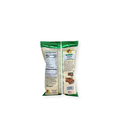 Buc-ee's Kettle Cooked Jalapeño Potato Chips 5oz bag back view displaying nutrition facts label with 290 calories per serving and ingredient information