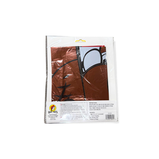 Giant Buc-ee's Bucky beaver mylar foil balloon package showing full character design in red shirt with cap, inflatable party decoration