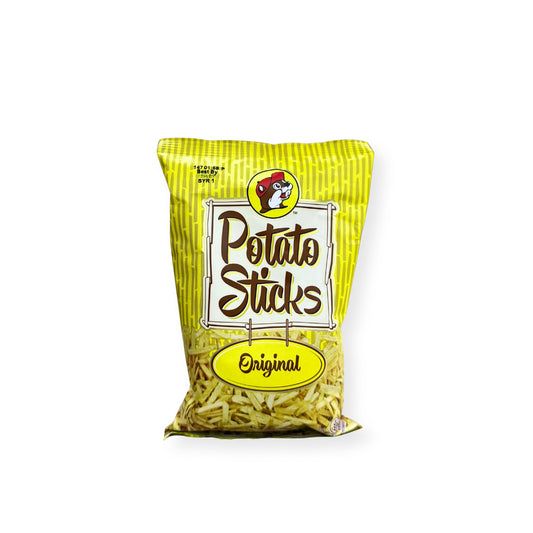 Buc-ee's Potato Sticks Original 4oz bag front view showing yellow packaging with Buc-ee's beaver logo and classic crispy potato stick snacks